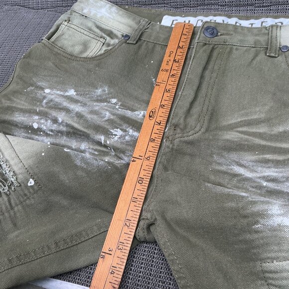Encrypted Mens Size 38 Olive Green Distressed Paint Splatter Jeans - Picture 6 of 11
